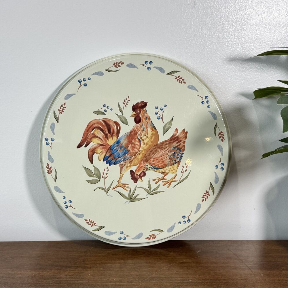 Rooster & Hen Farmhouse Stove Burner Cover 8" Round Decorative Metal Kitchen
